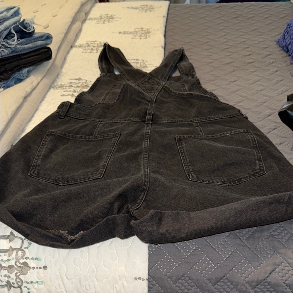 Free People Black Denim Overalls High-Waisted - Picture 6 of 7